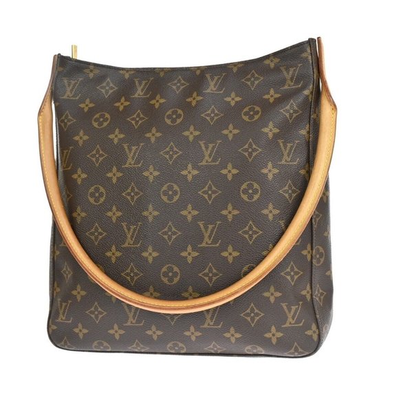 LOUIS VUITTON Logo Looping GM Shoulder Bag Monogram Leather Brown - Picture 1 of 15